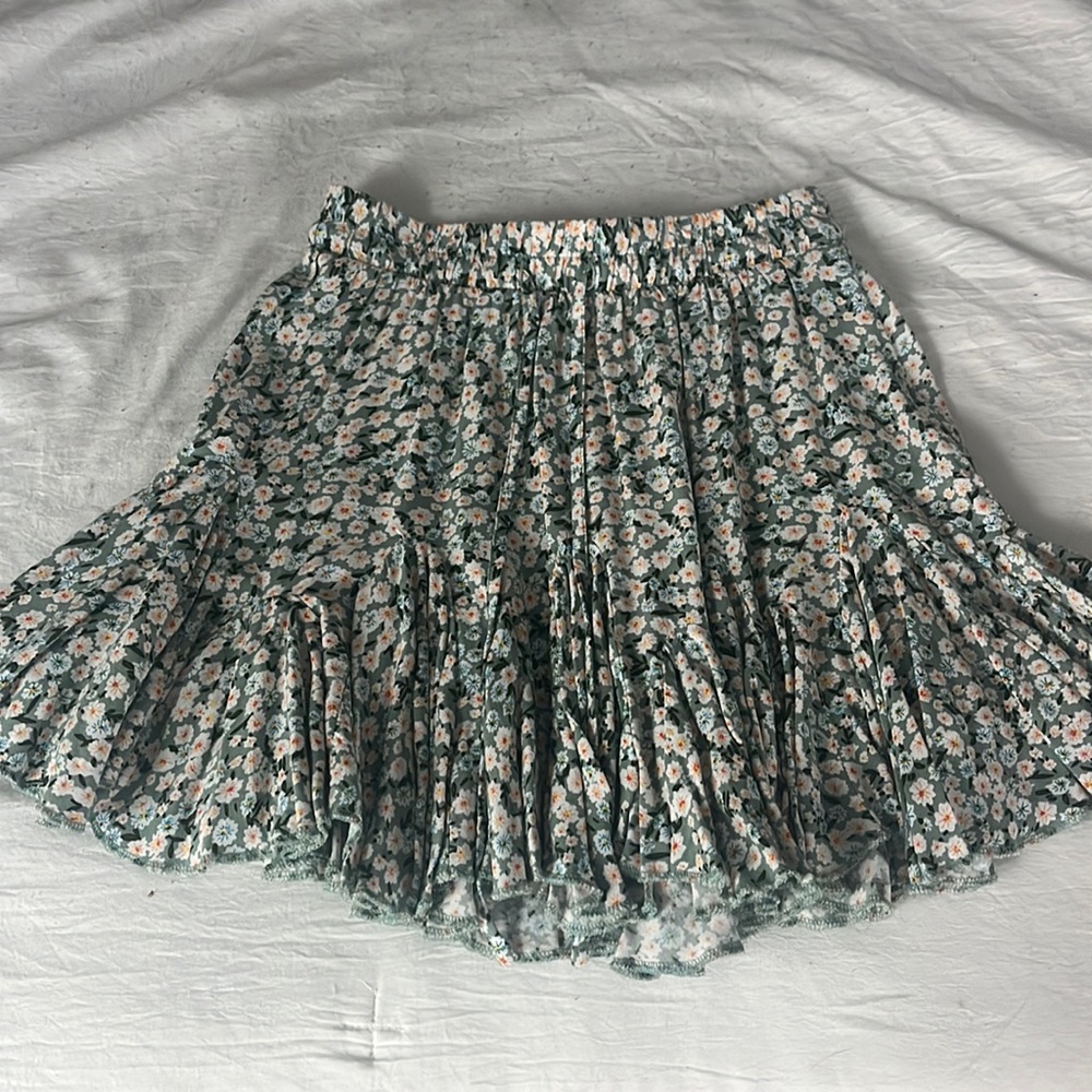 Cute Green Floral Skirt XS